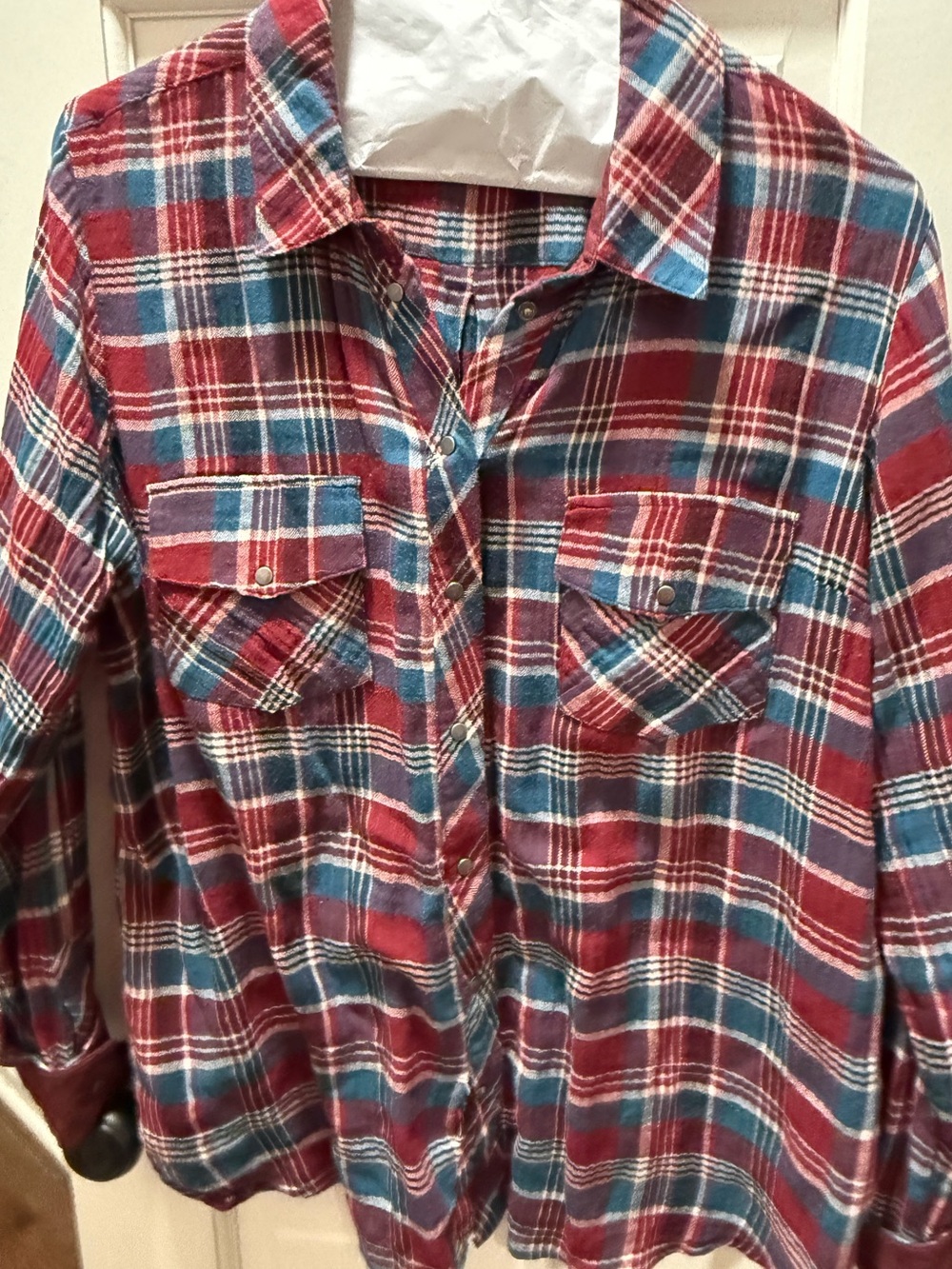 Kut from the Kloth Red and Blue Plaid Snap-Front Shirt